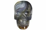 Polished Banded Agate Skull with Quartz Crystal Pocket #148116-2